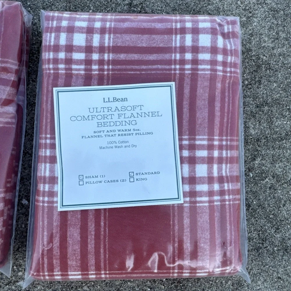 L.L.Bean Ultrasoft Comfort Flannel Bedding Standard Pillow Shams Red Cabin Plaid